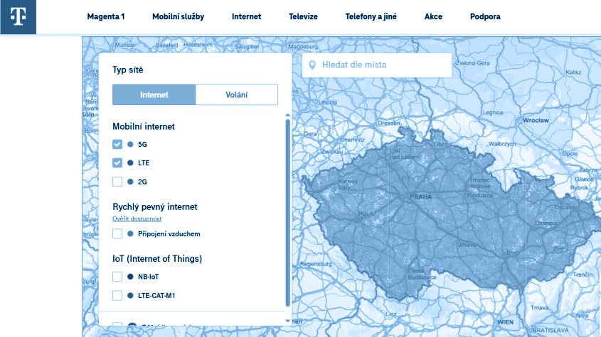 Mapa pokrytí T-Mobile